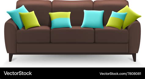 Brown realistic sofa with decorative cushions Vector Image