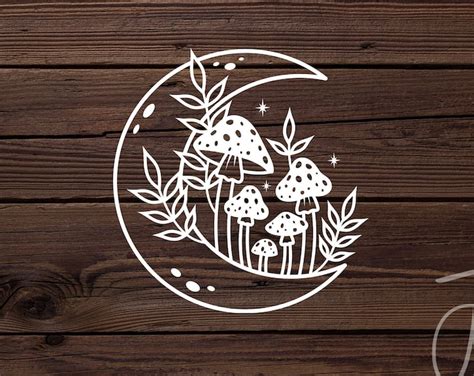 Crescent Moon With Floral Outline Wall Decal | Etsy