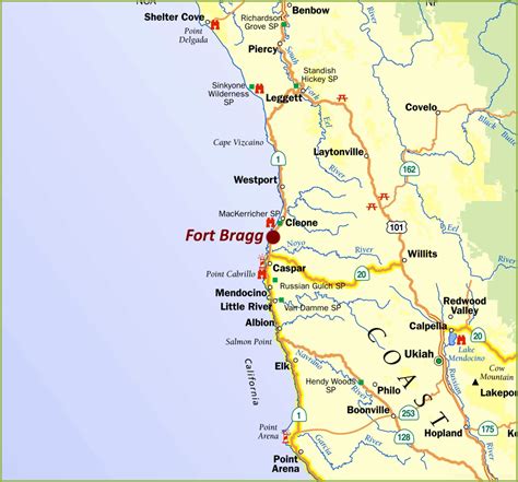 Fort Bragg Area Tourist Map - Ontheworldmap.com