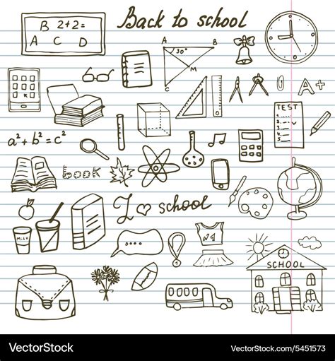 Back to school supplies sketchy notebook doodles Vector Image