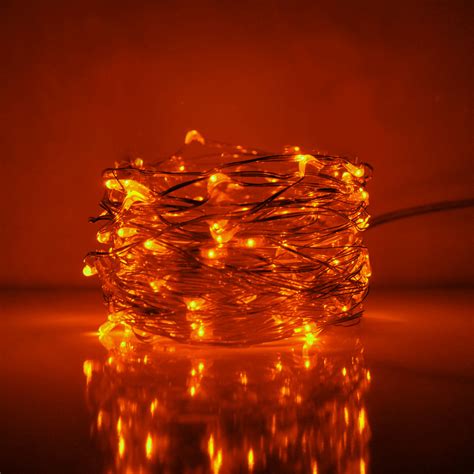 33 Foot LED Fairy Lights- 100 Orange Micro LED Lights on Silver Wire ...