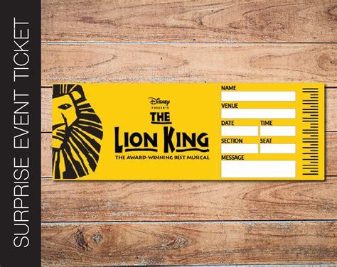 Printable LION KING Broadway Surprise Ticket. Editable Musical - Etsy ...