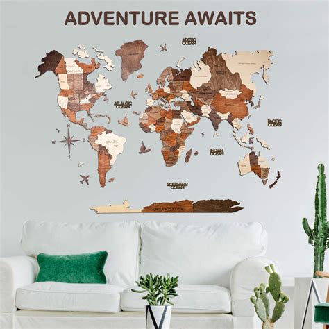 3D Wood World Map Wall Art. Large Wall Decor - World Travel Map All ...