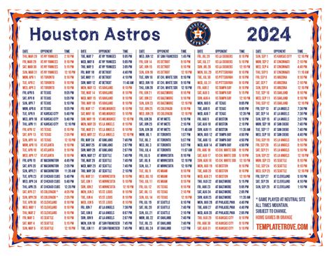 Printable 2024 Houston Astros Schedule