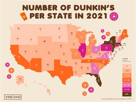 The Number of Dunkin Locations in Every U.S. State [Map] - Isaiah Rippin