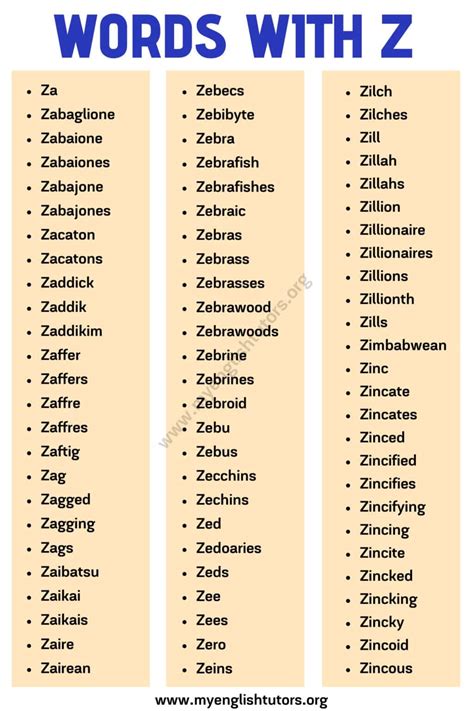 Words that Start with Z: List of Z Words with Useful Example Sentences ...