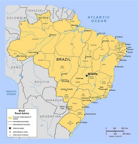 Political and administrative map of Brazil with major cities | Brazil ...