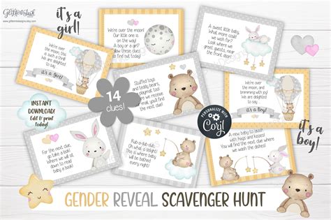 Gender Reveal Scavenger Hunt Clue Cards / Neutral Gender - Etsy ...