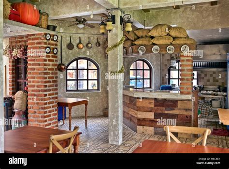 Rustic restaurant interior Stock Photo - Alamy