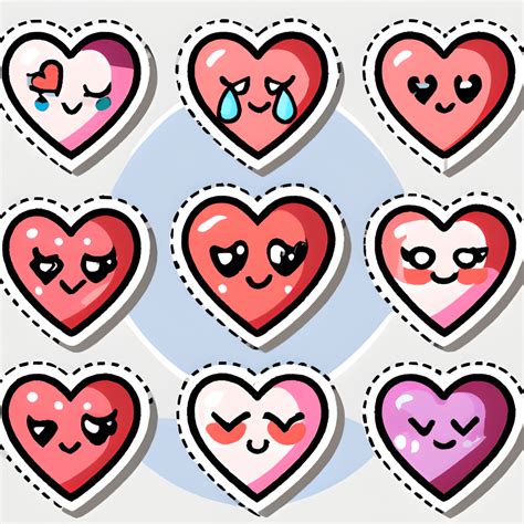 Kawaii Valentines Heart Stickers · Creative Fabrica