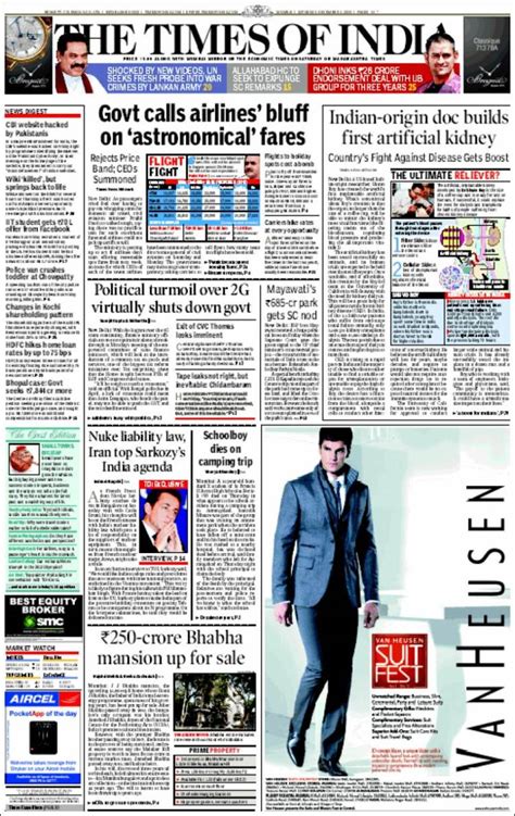 Newspaper The Times of India (India). Newspapers in India. Saturday's ...