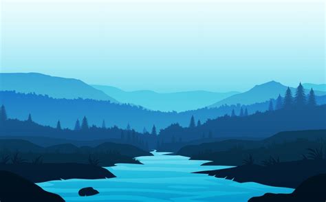 Mountains lake and river landscape silhouette tree horizon Landscape ...