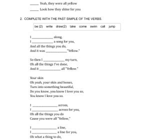 Song Worksheet: Yellow by Coldplay