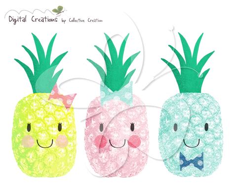 Cute Pineapple Digital Clip Art Clipart Set Personal and - Etsy