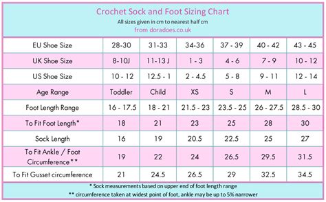 Sock Shoe Size Chart