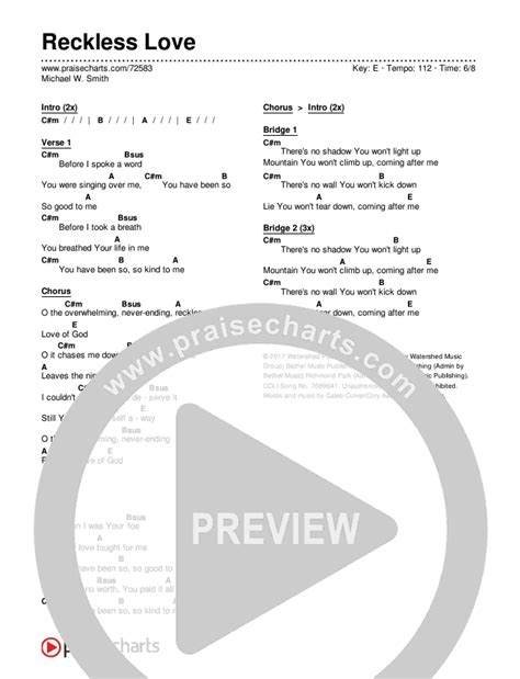 Reckless Love Chords PDF (Michael W. Smith) - PraiseCharts