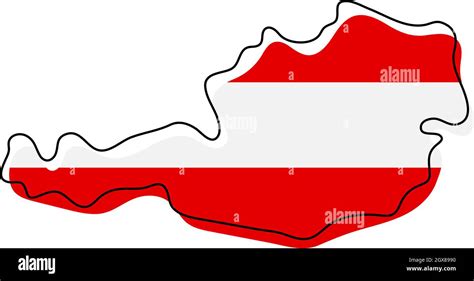 Stylized outline map of Austria with national flag icon. Flag color map ...