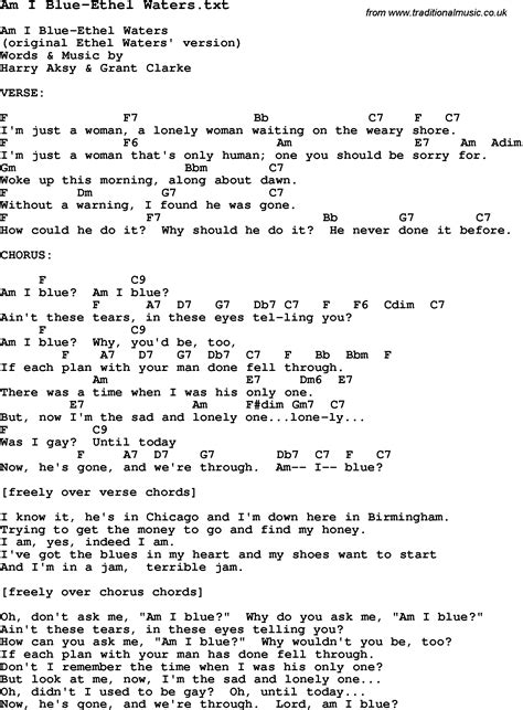 Jazz Song - Am I Blue-Ethel Waters with Chords, Tabs and Lyrics from ...