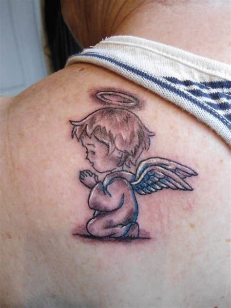 Beautiful Red Light And Blue Color Ink Baby Angel Tattoos On Boy ...