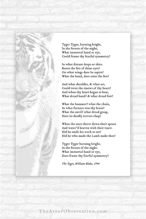 Tiger Poem Wall Art Print William Blake Poetry Poster Tyger - Etsy ...