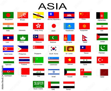 List of all flags of Asian countries Stock Vector | Adobe Stock