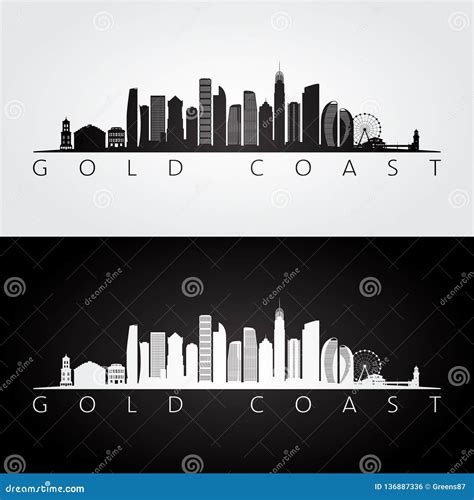 Gold Coast Skyline and Landmarks Silhouette Stock Vector - Illustration ...