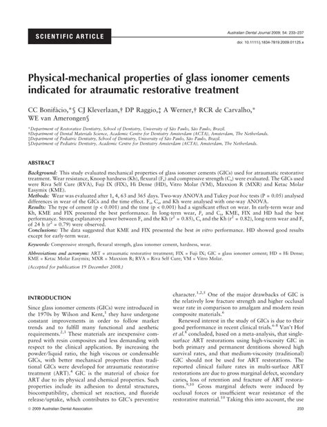 (PDF) Physical-mechanical properties of glass ionomer cements indicated ...