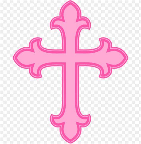 a pink cross with an ornate design on the front and back side, in two ...