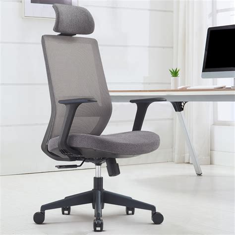 Minimalist Grey Breathable Office Chair Upholstered Adjustable Height ...