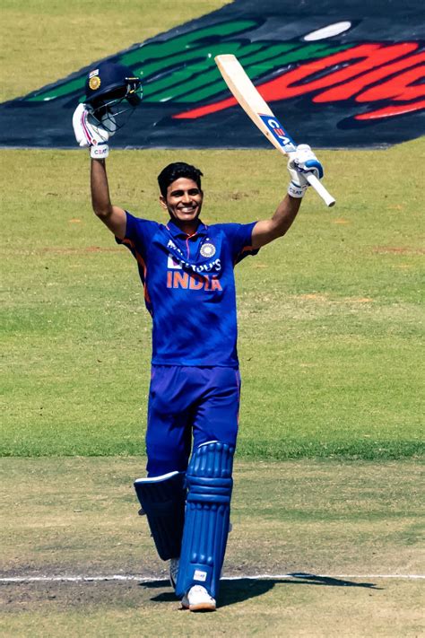 Shubman Gill celebrates after bringing up his first ODI century ...