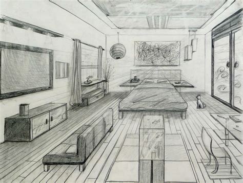 1-pt perspective room | Perspective drawing, Perspective room, One ...