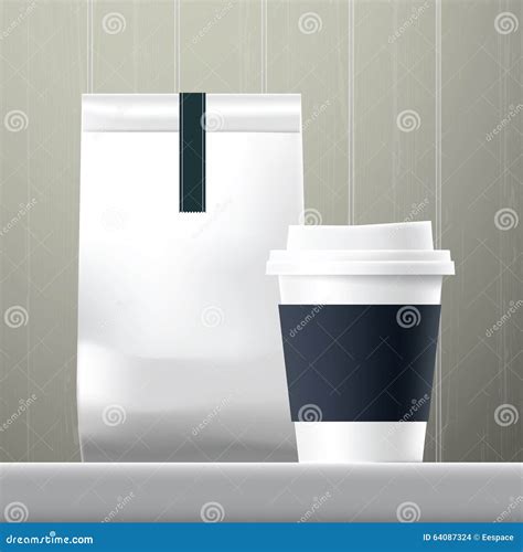 Blue Anchor Coffee Cup And Food Paper Bag Breakfast Set Stock Vector ...