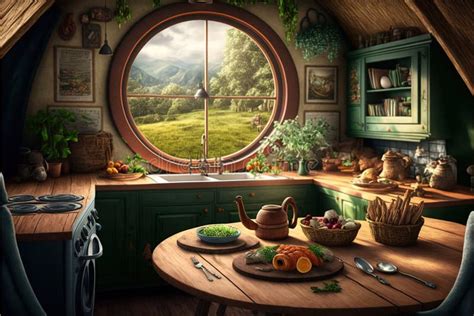 Fantasy House Interior, Food on Table in Kitchen at Hobbit Home ...