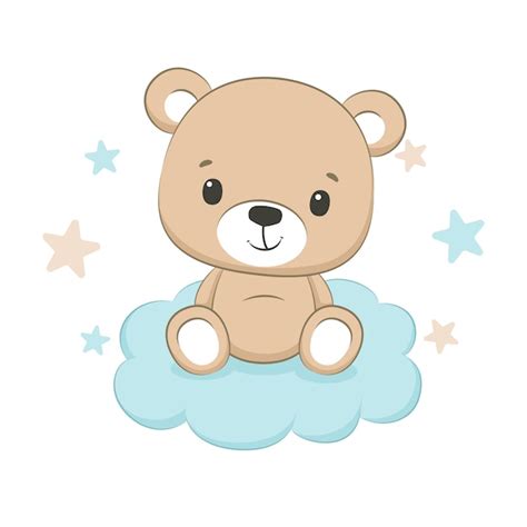 Premium Vector | Cute baby bear with cloud and stars illustration