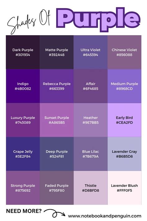 Purple Hex Codes & Color Swatches in 2023 | Purple color chart, Purple ...