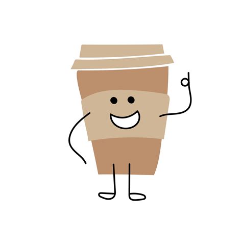 Cartoon coffee cup. Take away coffee. Happy cup of coffee. Vector ...