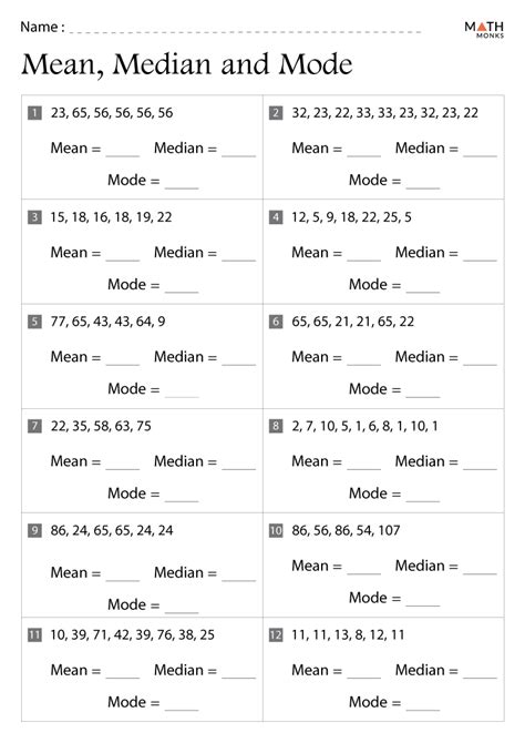 Mean Median Mode Range Worksheets - Math Monks