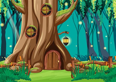 Fantasy forest background with hollow tree 4552326 Vector Art at Vecteezy