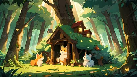 Mystical Creatures in Forest Children Book Illustration Comic Visual ...