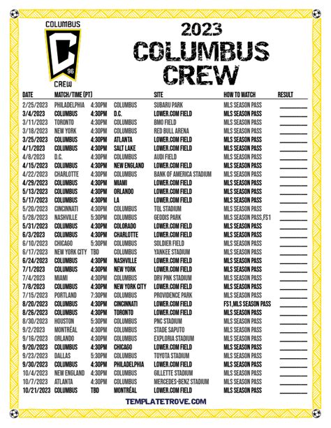 Printable2023 Columbus Crew Soccer Schedule