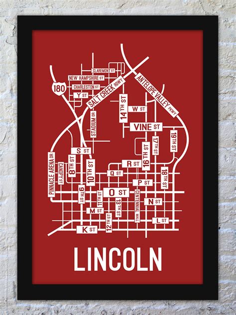 Lincoln, Nebraska Street Map Screen Print - School Street Posters