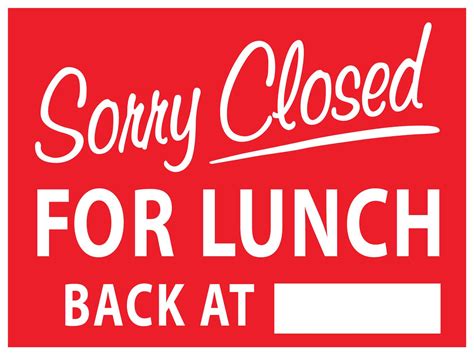 Closed For Lunch Sign Printable - Printable Word Searches