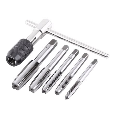 6Pcs/set T Handle Tap Wrench Ratchet Spanner with M6 M12 Screw Taps ...