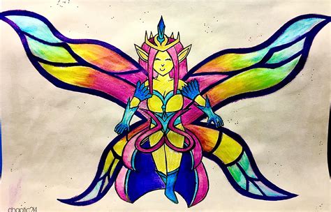 Empress of Light protecting her Prismatic Lacewing. Outline drawn with ...