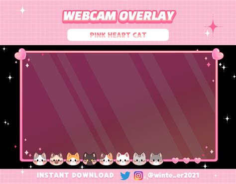 Twitch Pink Cute Cat Webcam Overlay / Pink Overlay / Pink Heart Frame ...