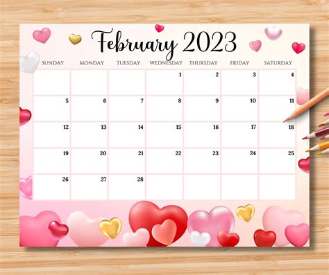 EDITABLE February 2023 Calendar Happy Valentine With Sweet - Etsy UK