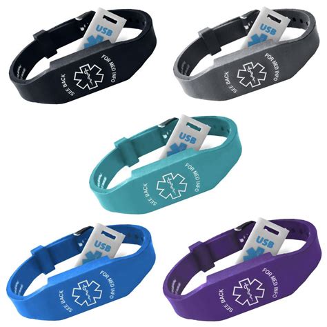 USB Medical Alert Bracelet Waterproof Hypoallergenic Silicone Wristband ...