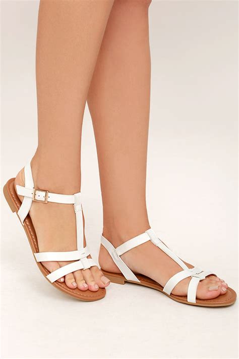 Cute White Flat Sandals - Strappy White Sandals - Vegan Leather Sandals ...