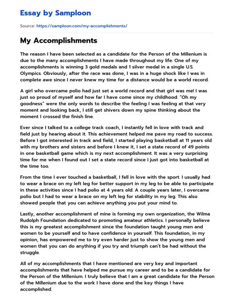 ≫ My Accomplishments Free Essay Sample on Samploon.com