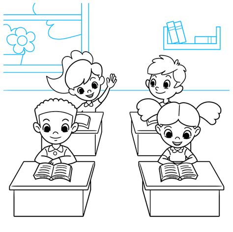 How to Draw Kids in Classroom Cartoon - Really Easy Drawing Tutorial